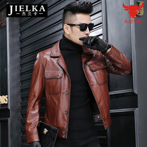 Haining leather leather jacket mens jacket head layer cowhide lapel short motorcycle jacket thin slim slim autumn winter leather jacket