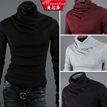 Autumn Winter Turtleneck Knit Sweater Slim Personalised Pile Collar Black Underwear Mens Trendy Korean Style Clothing