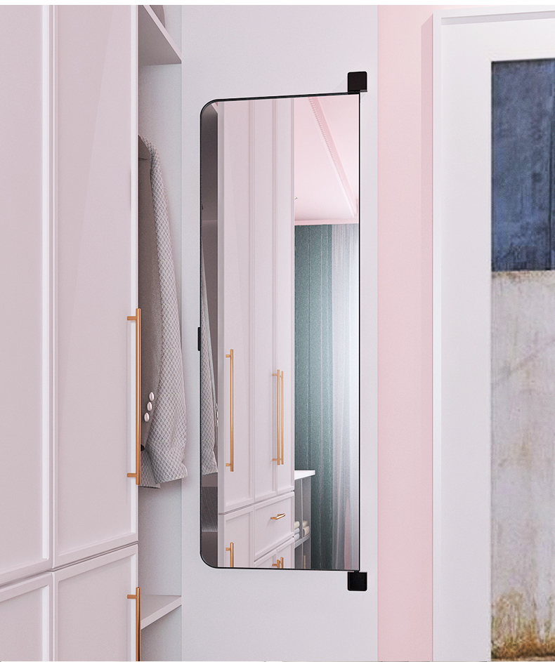 平开门穿衣镜子衣柜内置推拉旋转滑轨伸缩折叠内装隐形试衣全身镜