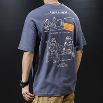 Summer cotton fat short sleeve T-shirt men loose ins Tide brand half sleeve size plus fat increase body shirt trend White