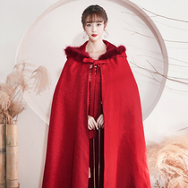 Wedding shawl female autumn and winter bride wedding dress red cape toast cloak long coat thickened warm