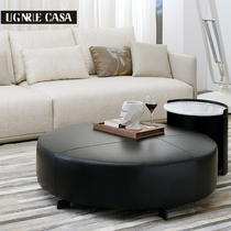 Round leather coffee table Italian light luxury living room sitting pier PUCK first layer cowhide sofa side table tea table furniture customization