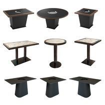 Hot pot table and chair combination gas stove induction cooker one marble rock plate skewer barbecue shop solid wood edge table