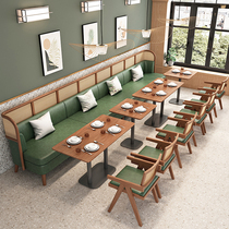 Western food cafe against the wall card seat Japanese food shop rattan sofa milk tea cake hot pot restaurant solid wood table and chair combination
