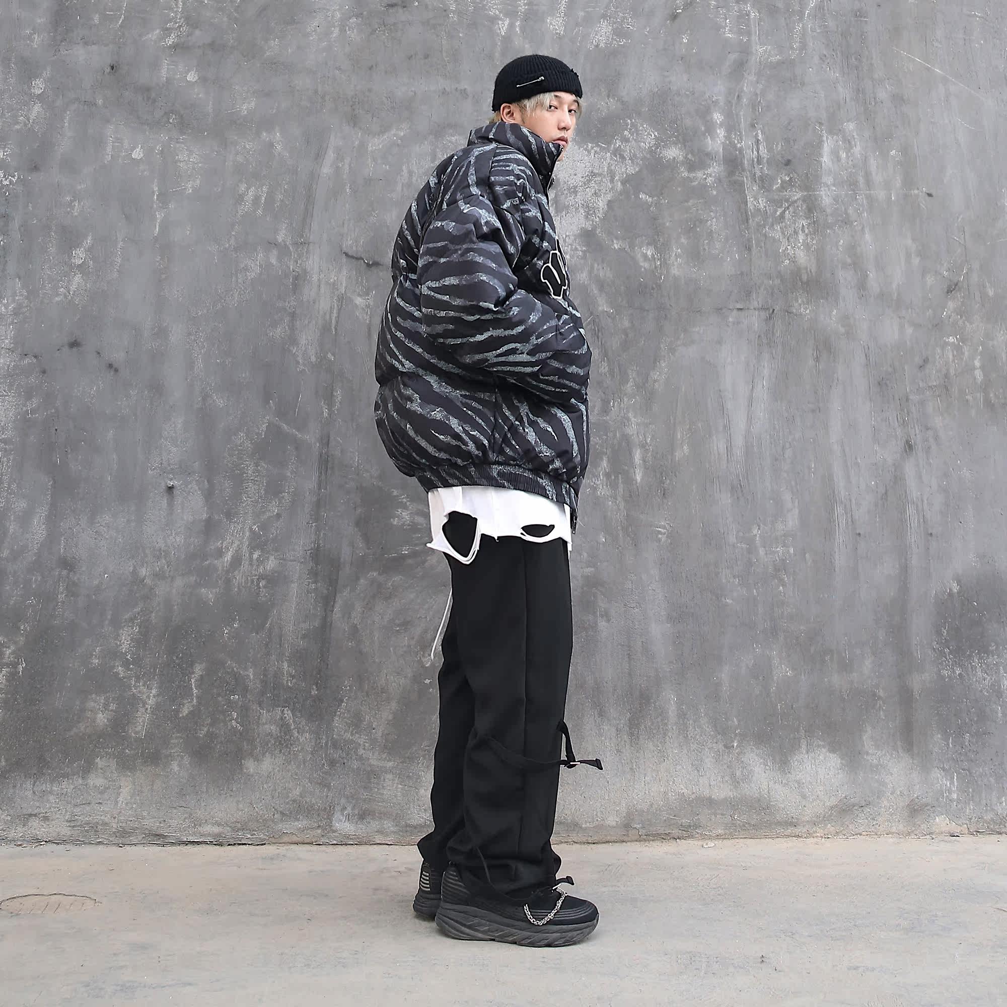 nfg高街宽松加厚斑马纹oversize暗黑风嘻哈御寒外套棒球棉服夹克