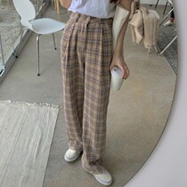 Pants women 2021 New Fashion vintage high waist color plaid slim Joker flat pants tide casual pants