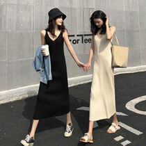 2022 autumn and winter Korean version chic temperament casual inner lap harness knit one-piece dress with slim fit 100 lap vest dress