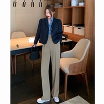 English style suit foreign style short gold button small suit retro Joker shirt high waist straight tube trousers casual pants