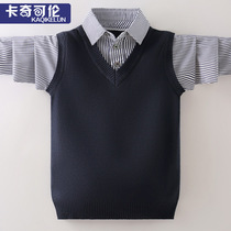 Boy vest shirt fake two spring clothes 2022 new children sweaters boy knitted blouses CUHK Tong Chunqiu