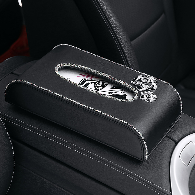 car tissue box, drawer box, seat style interior, lady car, creative diamond-encrusted, cute car armrest box, tissue box