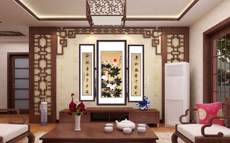 中堂画中式客厅装饰画已装裱字画国画松鹤图农村堂屋大堂挂画对联
