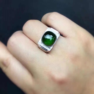 天然素面绿碧玺18k金镶嵌男款戒指圈口20#支持复检附证书