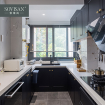 Sovishang whole kitchen cabinet custom open U-shaped quartz stone countertop kitchen cabinet whole house custom-made