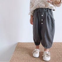 Girls spring and summer cotton linen thin pants 1 Korean baby foreign gas 4 casual trousers 3 children loose solid color 2 year old tide