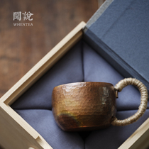 Wen said) Hammered copper teacup hemp rope bag handle Jingdezhen city pure handmade small Master Cup