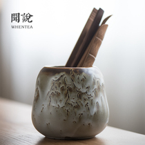 Heard saying) Zhiye Burned White Dew 6 Gentlemens cylinder handmade coarse pottery pen holder Gongfu Tea Road Tea Set Accessories can be stored tea