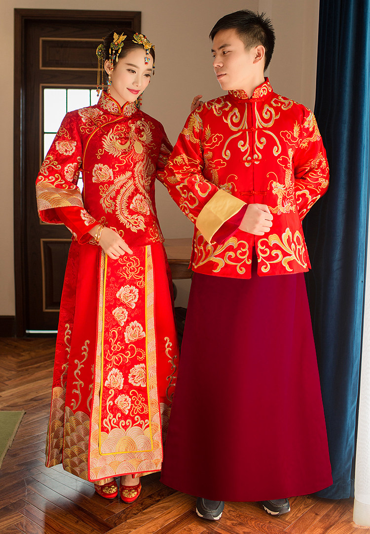 2016明星同款秀禾中式婚礼新郎古装唐装黄晓明秀禾服