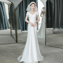 French light wedding dress 2021 new retro simple satin body sexy exposed bride wedding evening dress