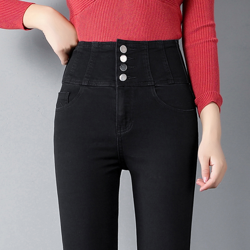 Black jeans women's high waist thin nine-point pants 2019 new autumn Korean edition stretch tight narrow tube pants trousers