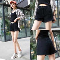 Black denim shorts women Summer 2020 new high waist Korean version of loose slim hole wild wear wide legs Net Red