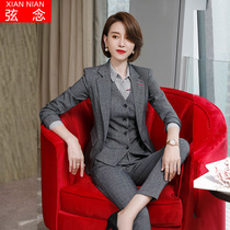 Gray professional suit suit female British style fashion Korean version of overalls spring new hotel front desk tooling