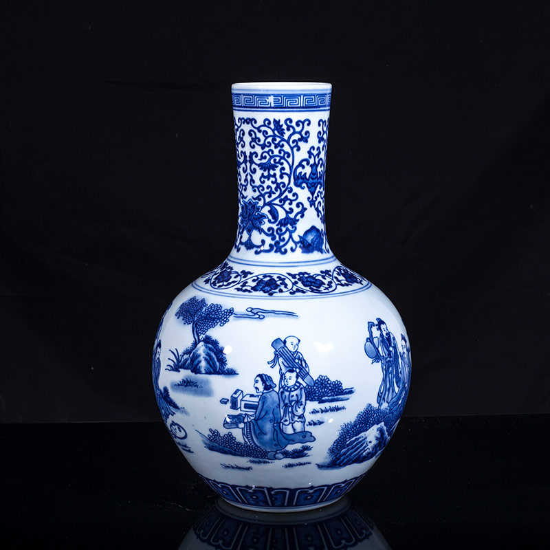 Jingdezhen ceramics hand - drawn characters of blue and white porcelain vase Chinese style living room home decoration flower arranging rich ancient frame furnishing articles
