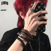 INSstudios 21ss South Korea Ins Trend Dark Black Ensemble Retro Woven Hand Rope Multilayer Bracelet Bracelet for men and women