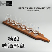 New craft beer tasting cup Bar gourd handle cup holder Beer tasting cup wine rack 6 holes solid wood tray