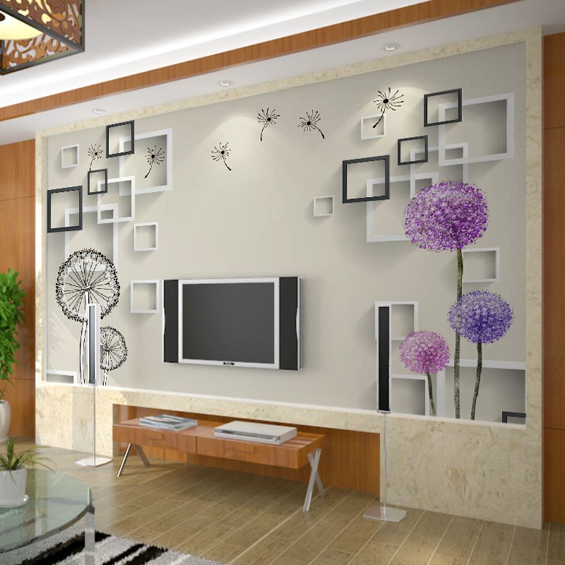 电视背景墙壁纸简约现代客厅3d立体影视墙壁画卧室墙纸墙布蒲公英