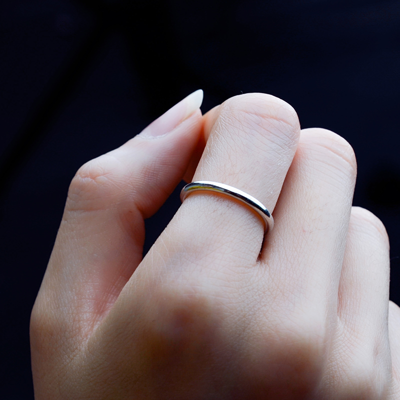 天街雨925银饰 简约圆环男女简单情侣戒指 素圈细小拇指尾戒刻字