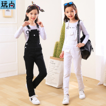 Girls White Strap Pants Spring and Autumn Dress 2020 New Western Style Children Girls Black Casual One-piece Suspends