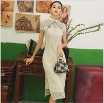 2019 summer new fairy temperament lace cheongsam skirt double hollow long cheongsam temperament cheongsam