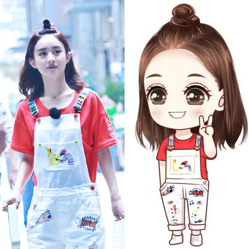 赵丽颖明星同款背带裤女2017新款白色破洞衣服潮韩版机场夏装学生