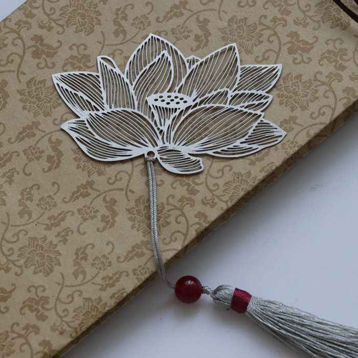 禅意莲花熊猫黄铜镂空书签文化创意礼品古典书签荷花礼品文具