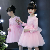 Girls Spring and Autumn Dress 2021 New Autumn Dress Western Style Autumn Girl Pengpeng Yarn Princess Dress Childrens Skirt