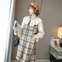 Pregnant Woman Skirts Spring Clothing Korean version 2021 years Long style girlfriends Dress Nets Red Color Dolls Collar Gaggi Dress Dress