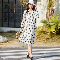 Pregnant woman Spring summer round point Snow spinning loose Liandress medium length V collar fashion Chauma thin section Long sleeves Korean version of the new