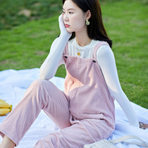 Light Core Suede Autumn Winter Pregnant Woman Back Strap Pants Trousers Pure Color Loose Long Pants Positive Reverse Two Wear Pockets Straight Barrel Pants