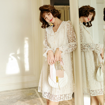 Pregnant womens spring and summer new fairy womens dress sweet lace top long spring and autumn fashion