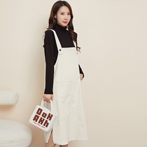 Wick velvet plus suede autumn winter braces dress pure color shoulder strap adjustable loose Korean version Chauma pregnant woman even dress