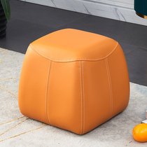 Light luxury leather shoe stool sofa stool low stool sit solid wood Nordic round stool wear shoe stool door home creative pedal