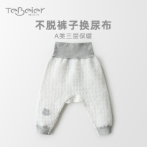 Baby Pants Spring Fall Clips Cotton Warm High Waist Care Belly Newborn Single Piece Baby Fall Open Crotch Pants Press Buckle