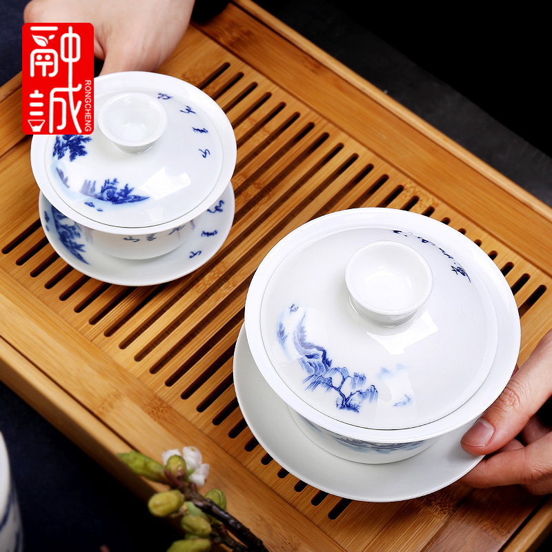 Extra large blue and white tureen ceramic tea set to use three only three fort to bowl bowl of dehua white porcelain bowl gourmet