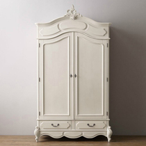 American solid wood carved wardrobe French antique white double door Childrens princess wardrobe Bedroom storage cabinet Storage cabinet