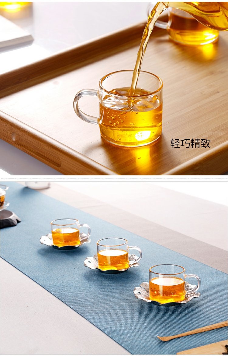 Heat - resistant glass cup, small cup 150 ml of water with 2 handles six thickening tea kungfu