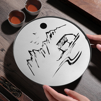 Pure titanium landscape small tea tray household titanium alloy office simple water storage tea table dry bubble tray round Tea Sea