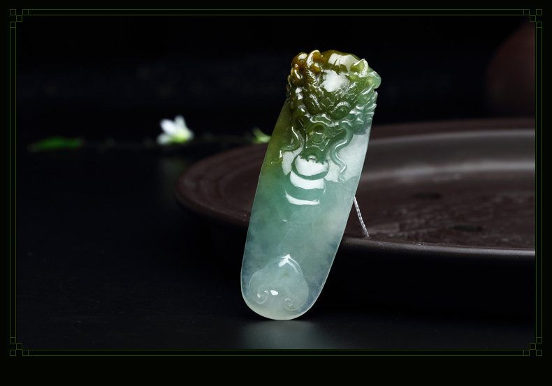 健兴利 天然糯种翡翠龙头如意挂件 褐黄/浅绿