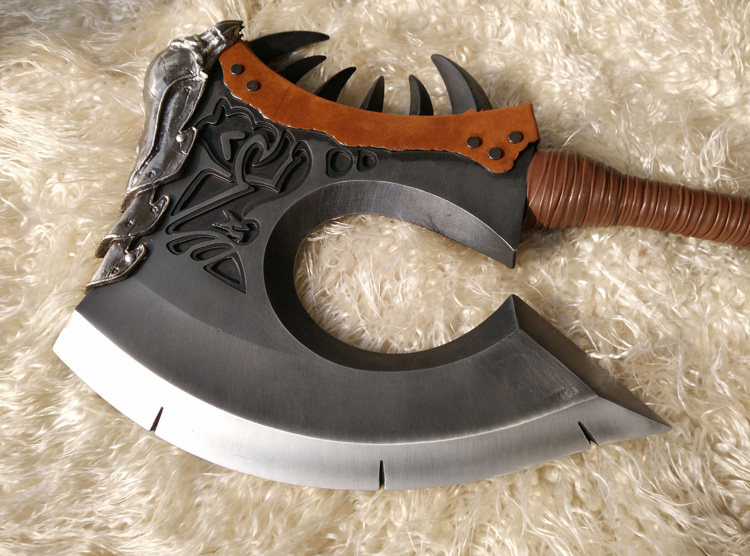 hcmy魔兽地狱咆哮血吼世界争霸1比1全金属战斧武器模型 未开刃