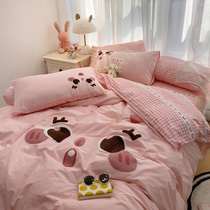 Korean Girl Heart Princess Windins Four-piece full-cotton water-washed cotton sheets Three-piece cartoon set