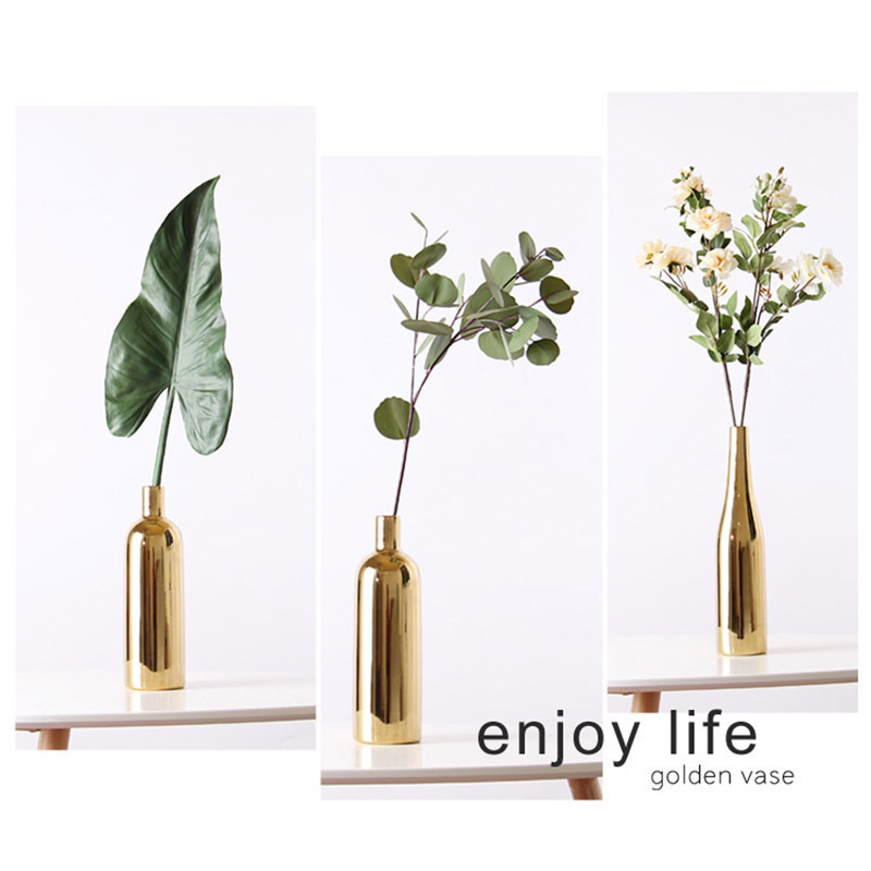 Creative contracted Nordic household table wine sitting room adornment home furnishing articles aureate ceramic dry flower vase